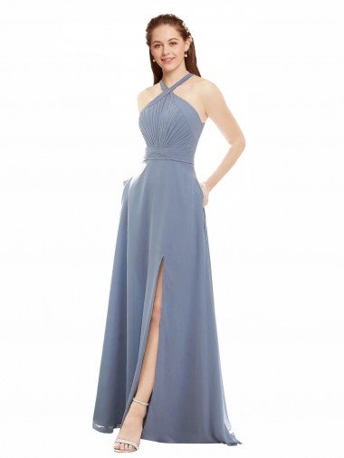 Sydney High Neck Chiffon Bridesmaid Dress with Draped Bodice