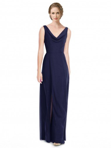 Sydney Cowl Neck Deep V-Back Chiffon Bridesmaid Dress with Side Front Slits