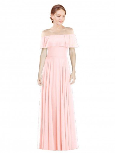 Sydney Off the Shoulder Long Bridesmaid Dress With Ruffle Overlay