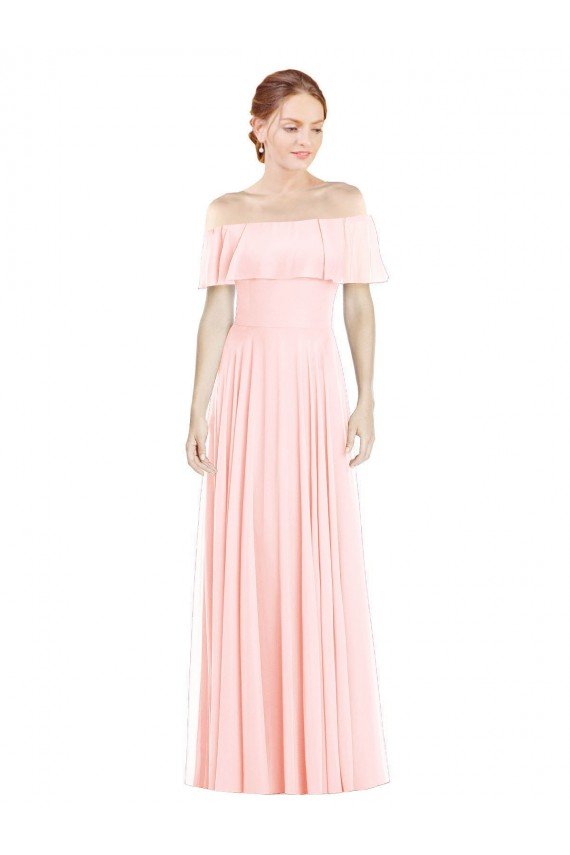 Sydney Off the Shoulder Long Bridesmaid Dress With Ruffle Overlay