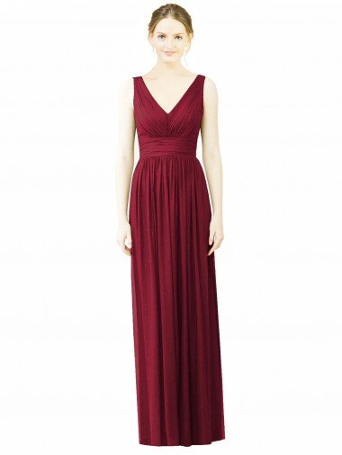 Sydney V-Neck Full-Length Sleeveless Low Back Chiffon Bridesmaid Dress