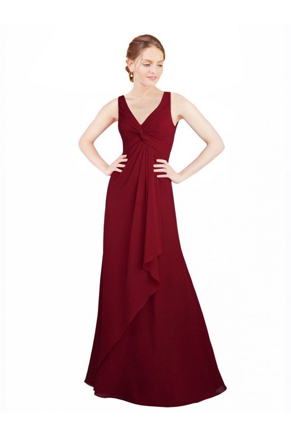 Sydney Twist-Knot V-Neckline Long Chiffon Bridesmaid Dress