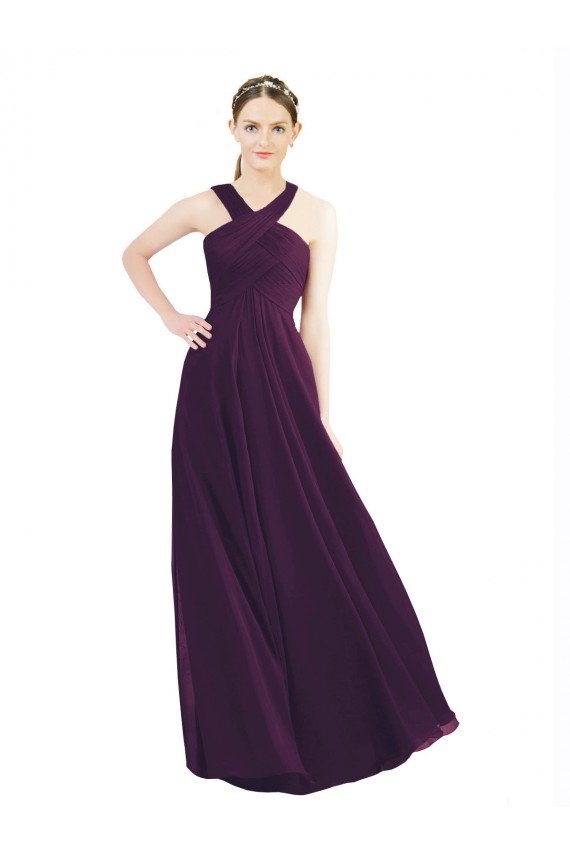 Sydney Draped Long Chiffon Bridesmaid Dress with Unique Crossed Neckline