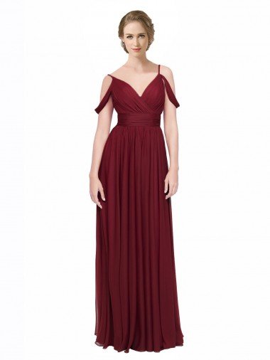 Sydney Off the Shoulder V-Neck Petite Chiffon Bridesmaid Dress with Open Back