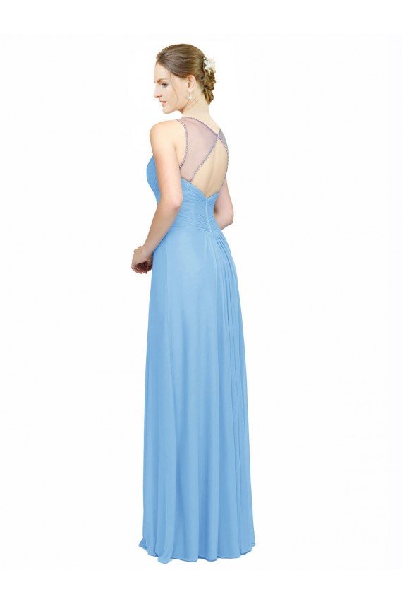 Sydney Double Straps Shoulder V-Neck Sheath Chiffon Bridesmaid Dress with Keyhole Back