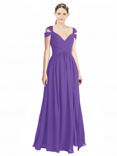 Sydney Off the Shoulder Cap Sleeves Chiffon Bridesmaid Dress with Pleats