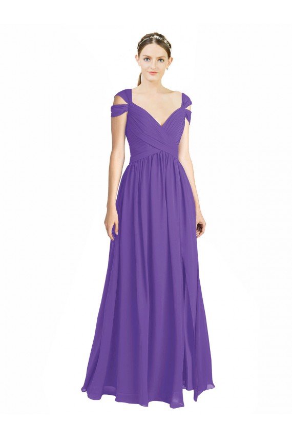 Sydney Off the Shoulder Cap Sleeves Chiffon Bridesmaid Dress with Pleats