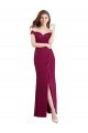 Sydney Off the Shoulder Chiffon Bridesmaid Dress with Lace Appliques and Front Slit