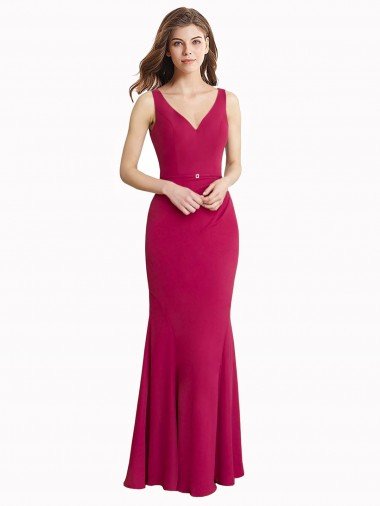 Sydney V-Neck Mermaid Chiffon Bridesmaid Dress / Prom Dress with V-Back and Belt