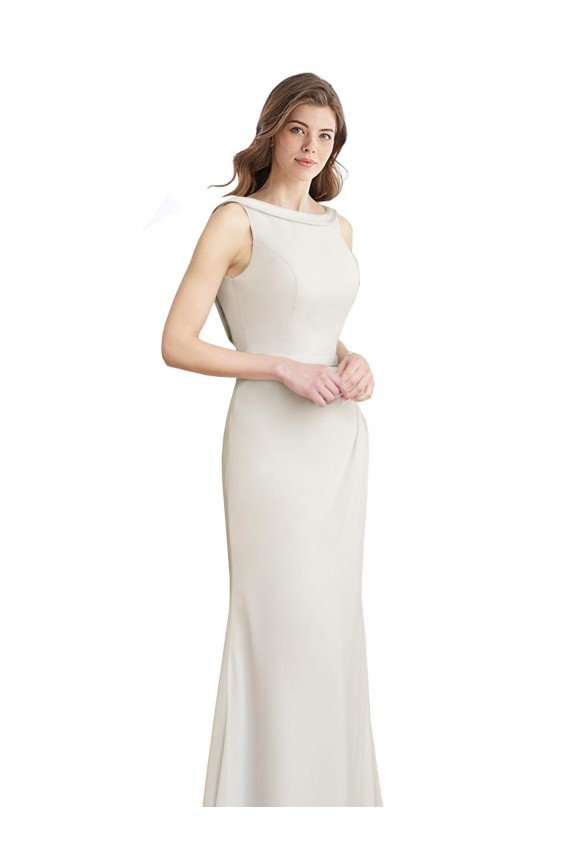 Sydney Long Chiffon Bridesmaid Dress with Boat Neckline and Satin Collar