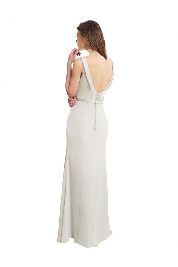 Sydney Long Chiffon Bridesmaid Dress with Boat Neckline and Satin Collar
