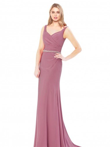 Sydney Long Slim Chiffon Bridesmaid Dress / Prom Dress with Beaded Waist