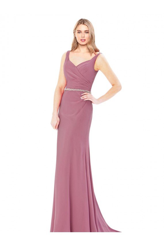 Sydney Long Slim Chiffon Bridesmaid Dress / Prom Dress with Beaded Waist