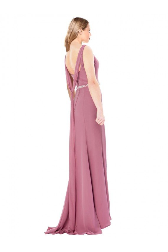 Sydney Long Slim Chiffon Bridesmaid Dress / Prom Dress with Beaded Waist