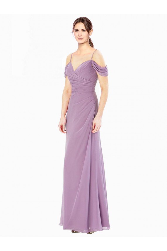 Sydney Draped Off the Shoulder Sweetheart Chiffon Bridesmaid Dress with Button Back