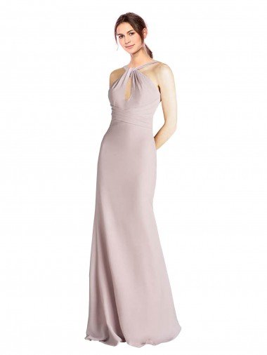 Sydney Long Slim Chiffon Bridesmaid Dress with Ruffled Waist and Keyhole