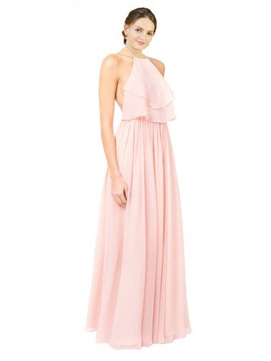 Sydney Halter Neck Chiffon Bridesmaid Dress with Double Ruffle Front