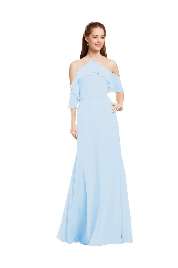 Sydney Chiffon Halter Neck Bridesmaids Dress with Flounced Neckline