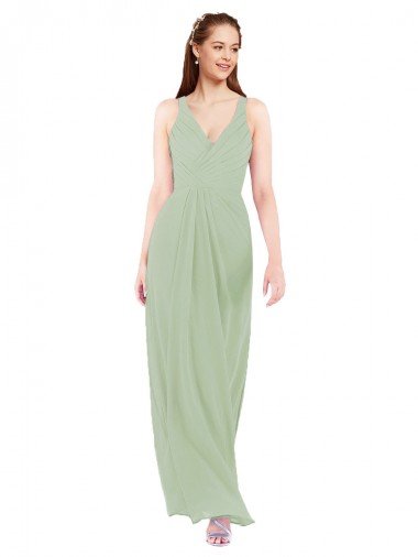 Sydney Feminine Chiffon Bridesmaid Dress with Ruching and V-Neckline