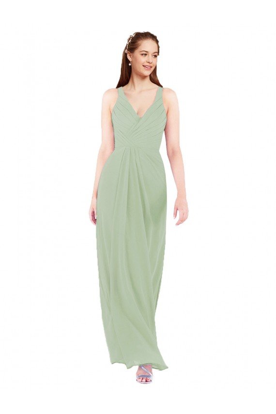 Sydney Feminine Chiffon Bridesmaid Dress with Ruching and V-Neckline