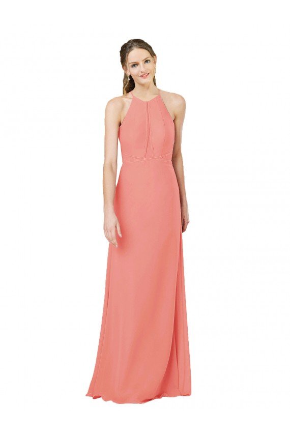 Sydney Modern Long Chiffon Bridesmaid Dress with Keyhole Back