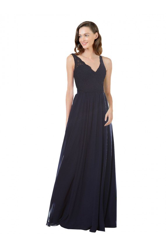 Sydney Elegant Chiffon Bridesmaid Dress with V-Neck Lace Bodice