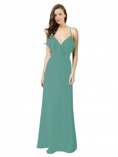 Shop Full Length Chiffon Bridesmaid Dress with Ruffled V-Neckline Sydney
