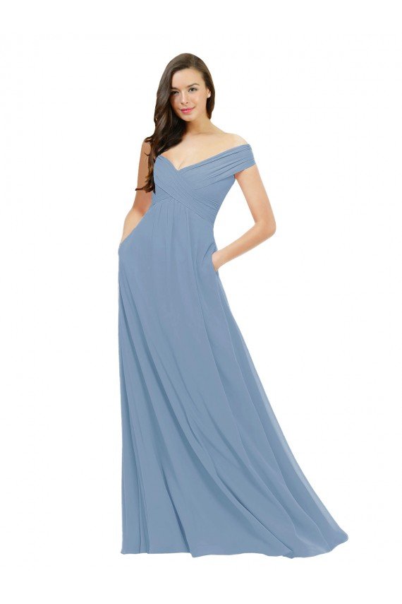 Sydney Chiffon Bridesmaid Dress with Classic Off the Shoulder Neckline