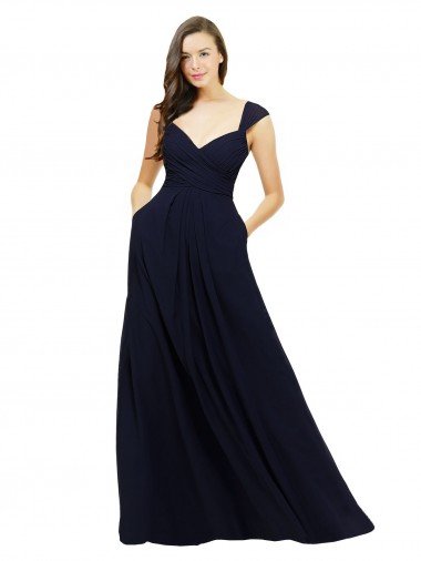 Sydney Chiffon Bridesmaid Dress with Rouched Draped Bodice and Watteau Back