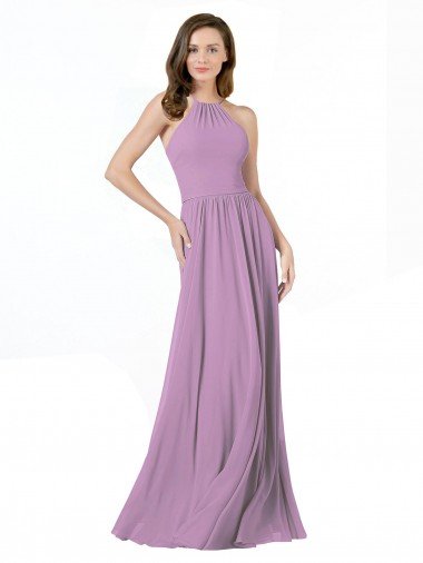 Sydney High Halter Chiffon Bridesmaid Dress with Ruffle Details Back
