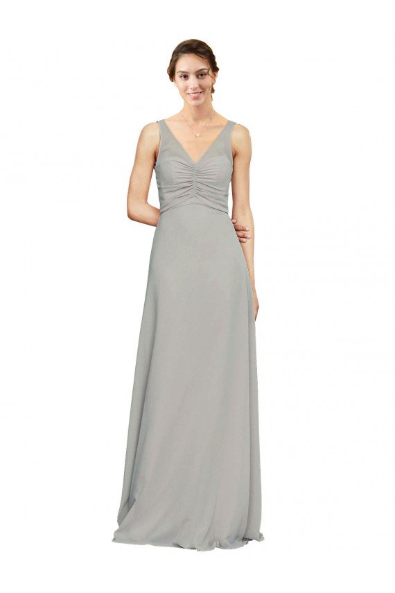 Sydney V-Neck Chiffon Bridesmaid Dress with Illusion Gathered Bodice
