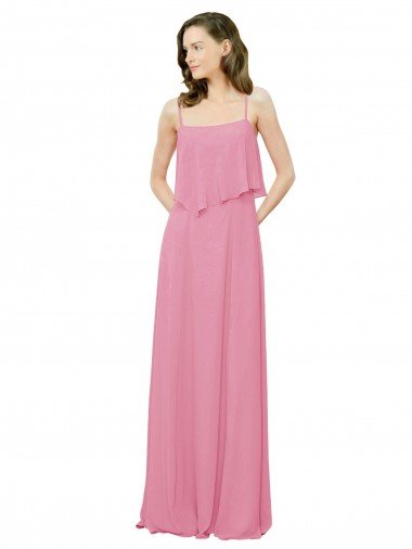 Sydney Spaghetti Strap Chiffon Bridesmaids Dress with Ruffle Overlay