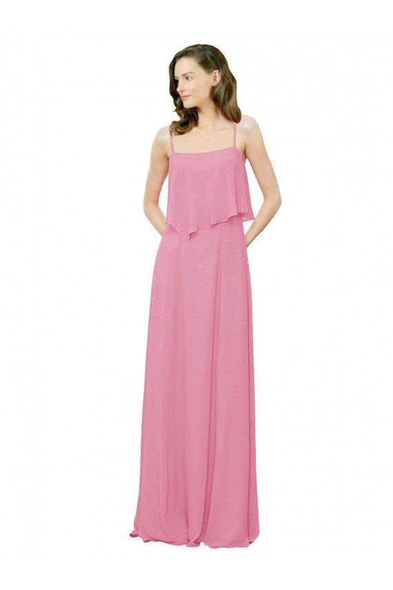 Sydney Spaghetti Strap Chiffon Bridesmaids Dress with Ruffle Overlay