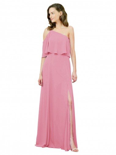 Shop Sleeved One Shoulder Chiffon Bridesmaids Dress with Draped Ruffle Overlay Sydney