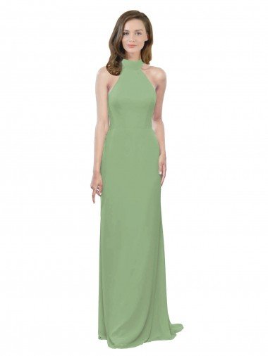 Sydney High Collar Halter Neck Chiffon Bridesmaid Dress with Long Back Tie