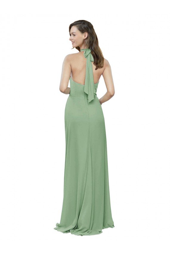 Sydney High Collar Halter Neck Chiffon Bridesmaid Dress with Long Back Tie