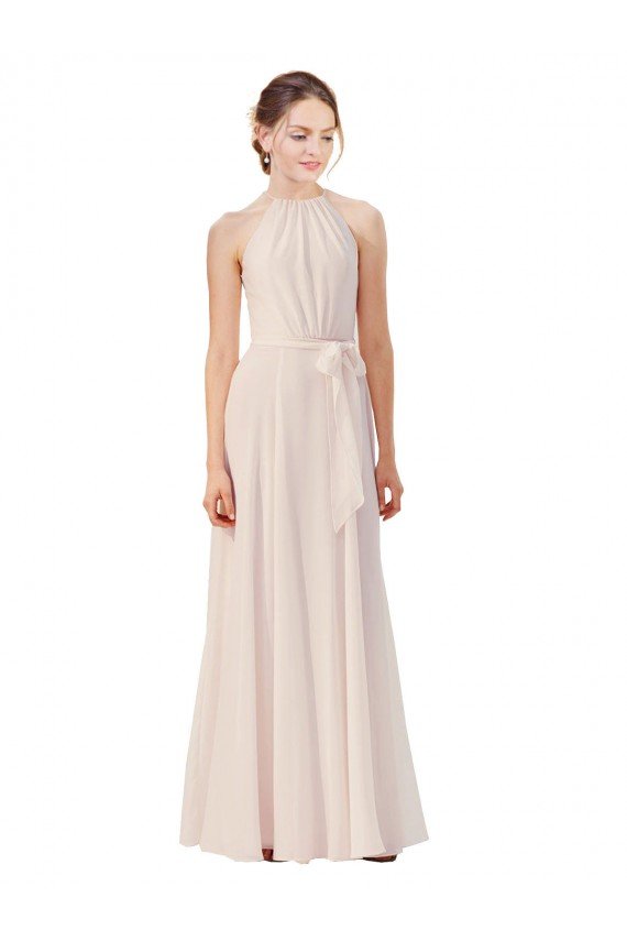 Sydney Tie Neck Long Chiffon A-Line Bridesmaid Dress with Sheer Back