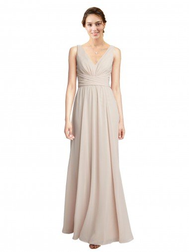 Sydney Long V-Neck Chiffon Bridesmaids Dress with Double Straps