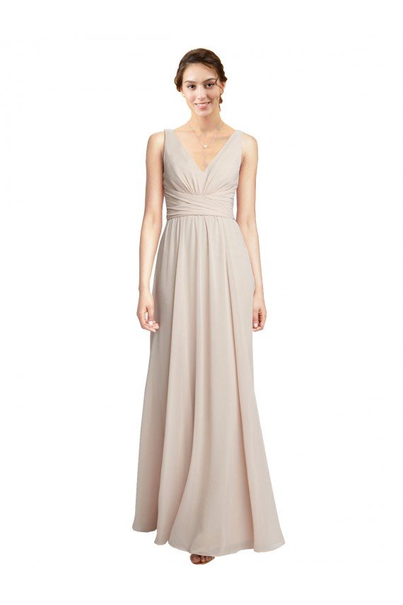Sydney Long V-Neck Chiffon Bridesmaids Dress with Double Straps