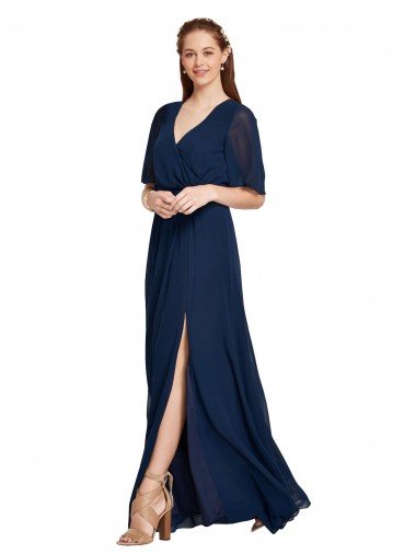 Sydney V-Neck Plush Chiffon Bridesmaid Dress with Flutter Sleeves