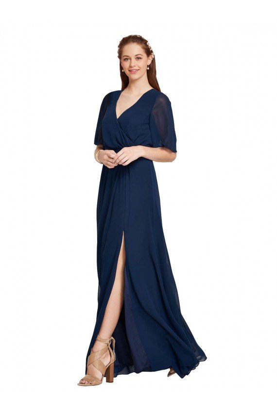 Sydney V-Neck Plush Chiffon Bridesmaid Dress with Flutter Sleeves