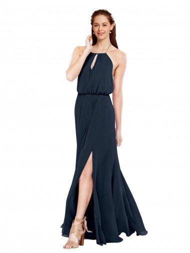 Sydney Grecian Style Halter Chiffon Bridesmaid Dress with Keyhole and Slit