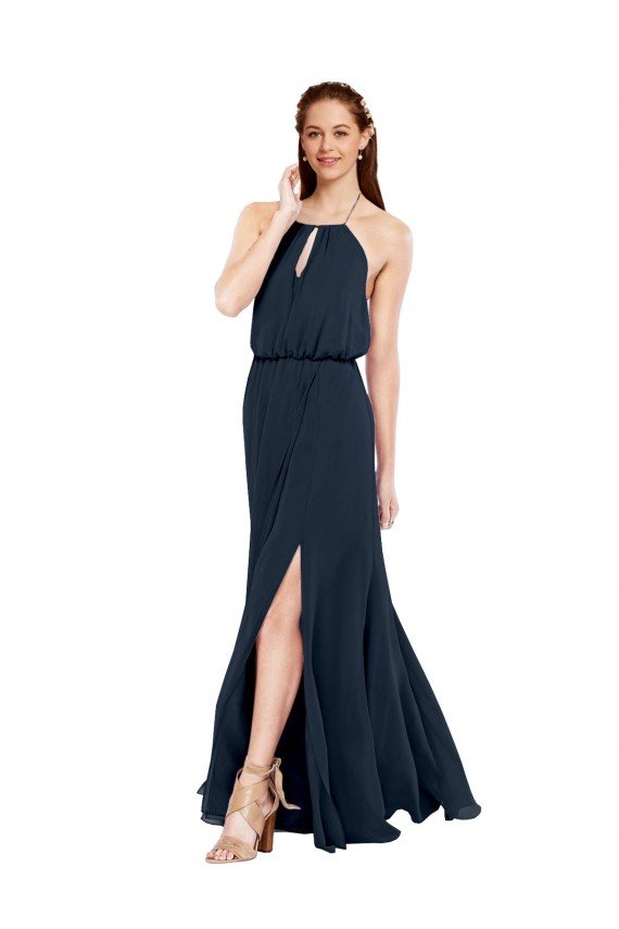Sydney Grecian Style Halter Chiffon Bridesmaid Dress with Keyhole and Slit