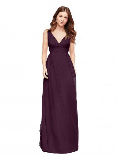 Sydney Plunging V-Neckline Long Chiffon Bridesmaid Dress with Deep V-Back