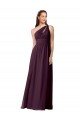 Sydney One Shoulder Chiffon Bridesmaid Dress with Front Keyhole and Shirred Bodice