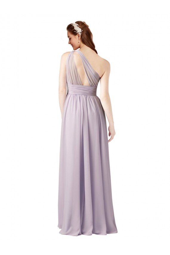 Sydney One Shoulder Chiffon Bridesmaid Dress with Front Keyhole and Shirred Bodice
