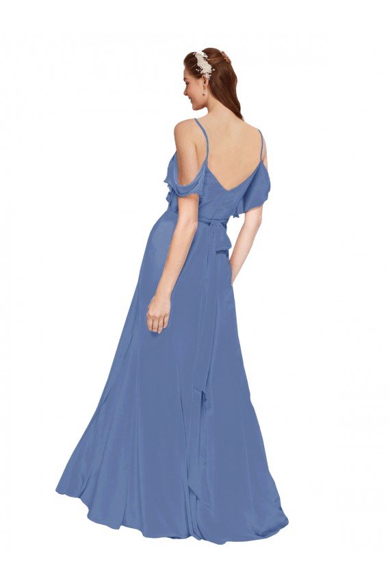 Sydney Mock-Wrap Off the Shoulder Long Chiffon Bridesmaid Dress with Side Slit