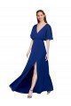 Sydney V-Neck Long Chiffon Bridesmaid Dress with Dolman Sleeved Bodice and Slit