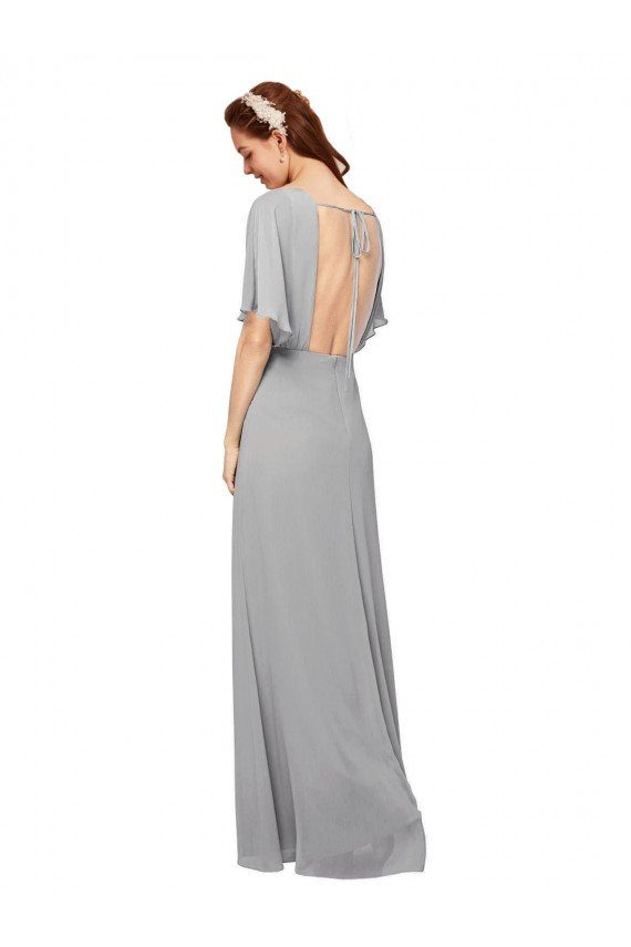 Sydney V-Neck Long Chiffon Bridesmaid Dress with Dolman Sleeved Bodice and Slit