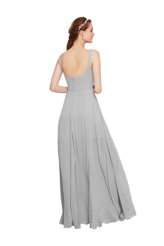 Sydney Squre Necked Long Chiffon Bridesmaid Dress with Front Slit